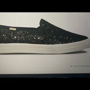 Kate Spade Keds black sparkle slip ons Size 7